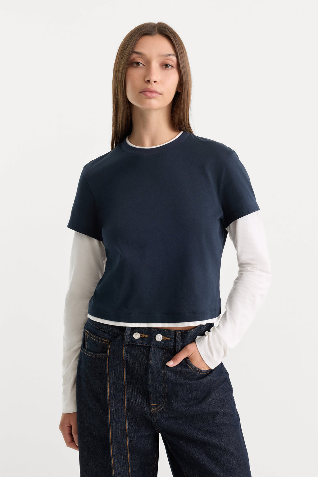 Premium THE COMBO LAYERED TEE NAVY WITH CHALK