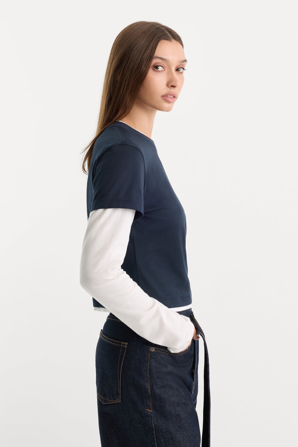 Premium THE COMBO LAYERED TEE NAVY WITH CHALK
