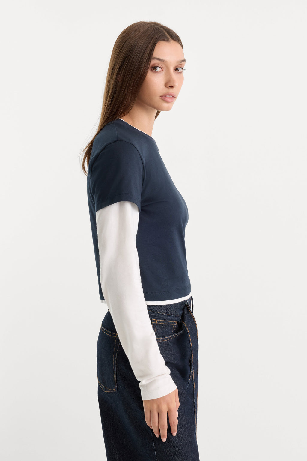 Premium THE COMBO LAYERED TEE NAVY WITH CHALK