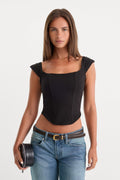 Premium DOLLY SUPER STRETCH CORSET TOP BLACK001