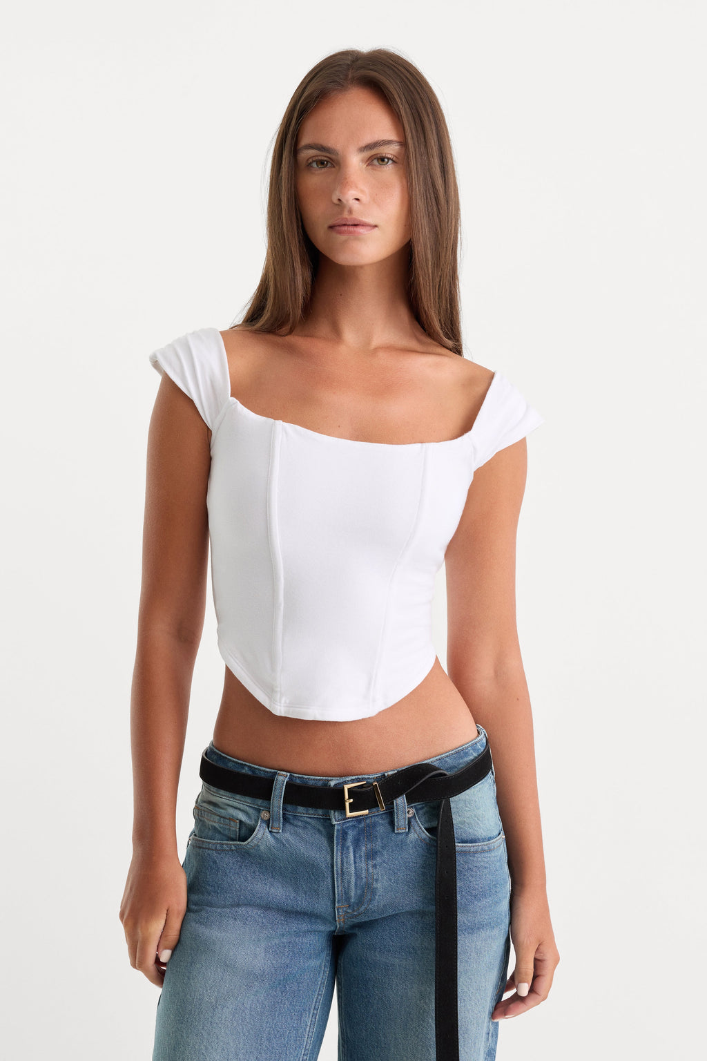 Premium DOLLY SUPER STRETCH CORSET TOP WHITE001