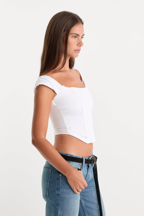 Premium DOLLY SUPER STRETCH CORSET TOP WHITE001