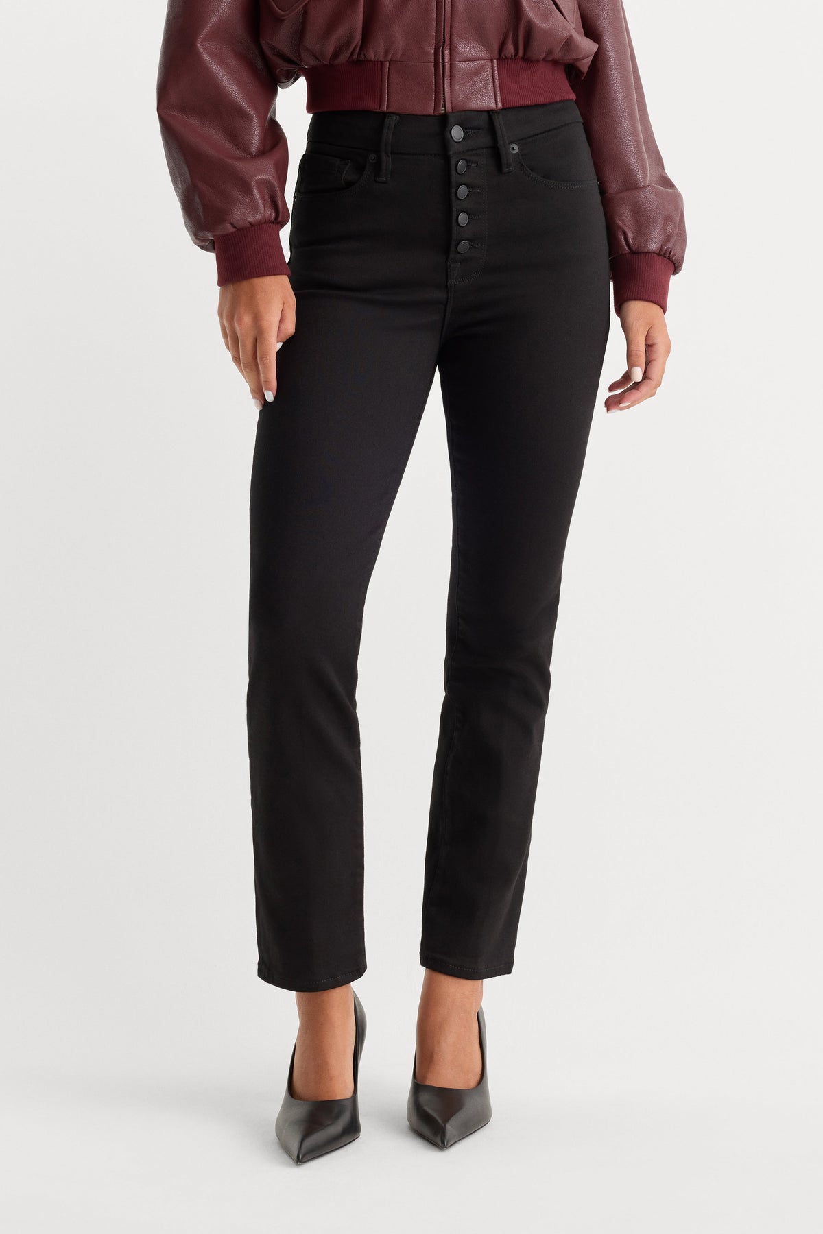 Premium NEVER FADE BUTTON FRONT GOOD LEGS STRAIGHT JEANS BLACK001