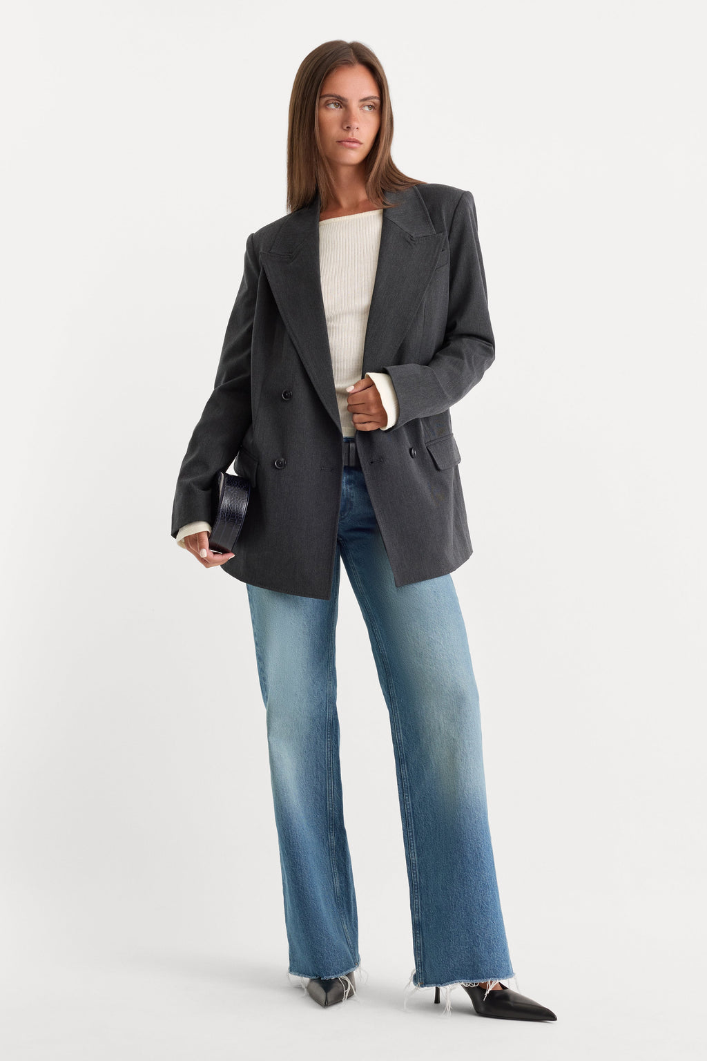 Premium ESSENTIAL SUITING OVERSIZED DOUBLE BREASTED BLAZER DARK HEATHER GRAY