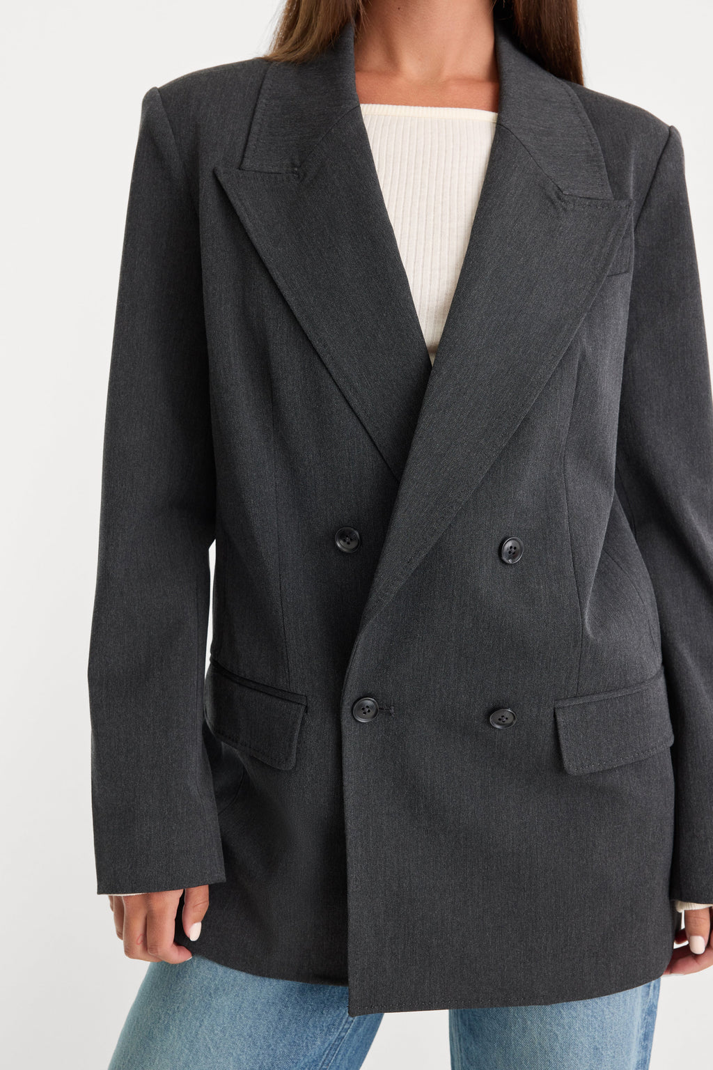 Premium ESSENTIAL SUITING OVERSIZED DOUBLE BREASTED BLAZER DARK HEATHER GRAY