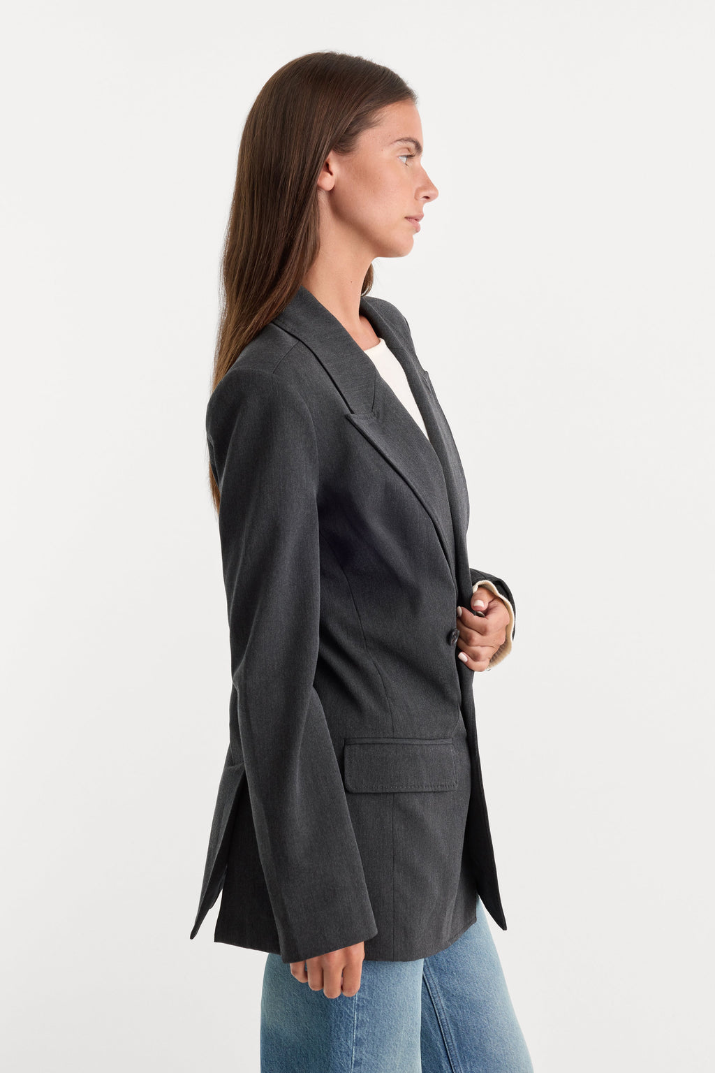 Premium ESSENTIAL SUITING OVERSIZED DOUBLE BREASTED BLAZER DARK HEATHER GRAY