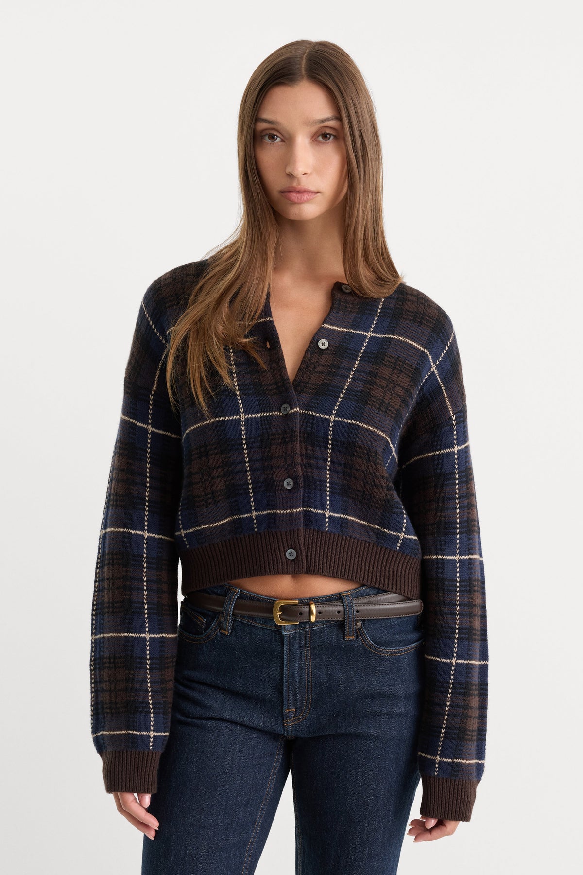 Premium THE JACQUARD CARDIGAN CHOCOLATE PLAID