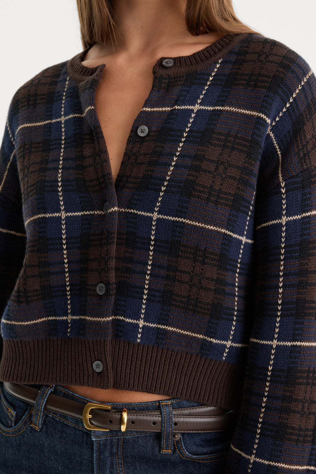 Premium THE JACQUARD CARDIGAN CHOCOLATE PLAID