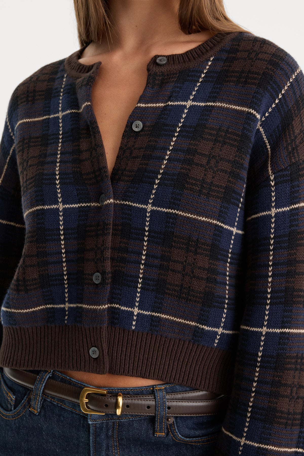Premium THE JACQUARD CARDIGAN CHOCOLATE PLAID