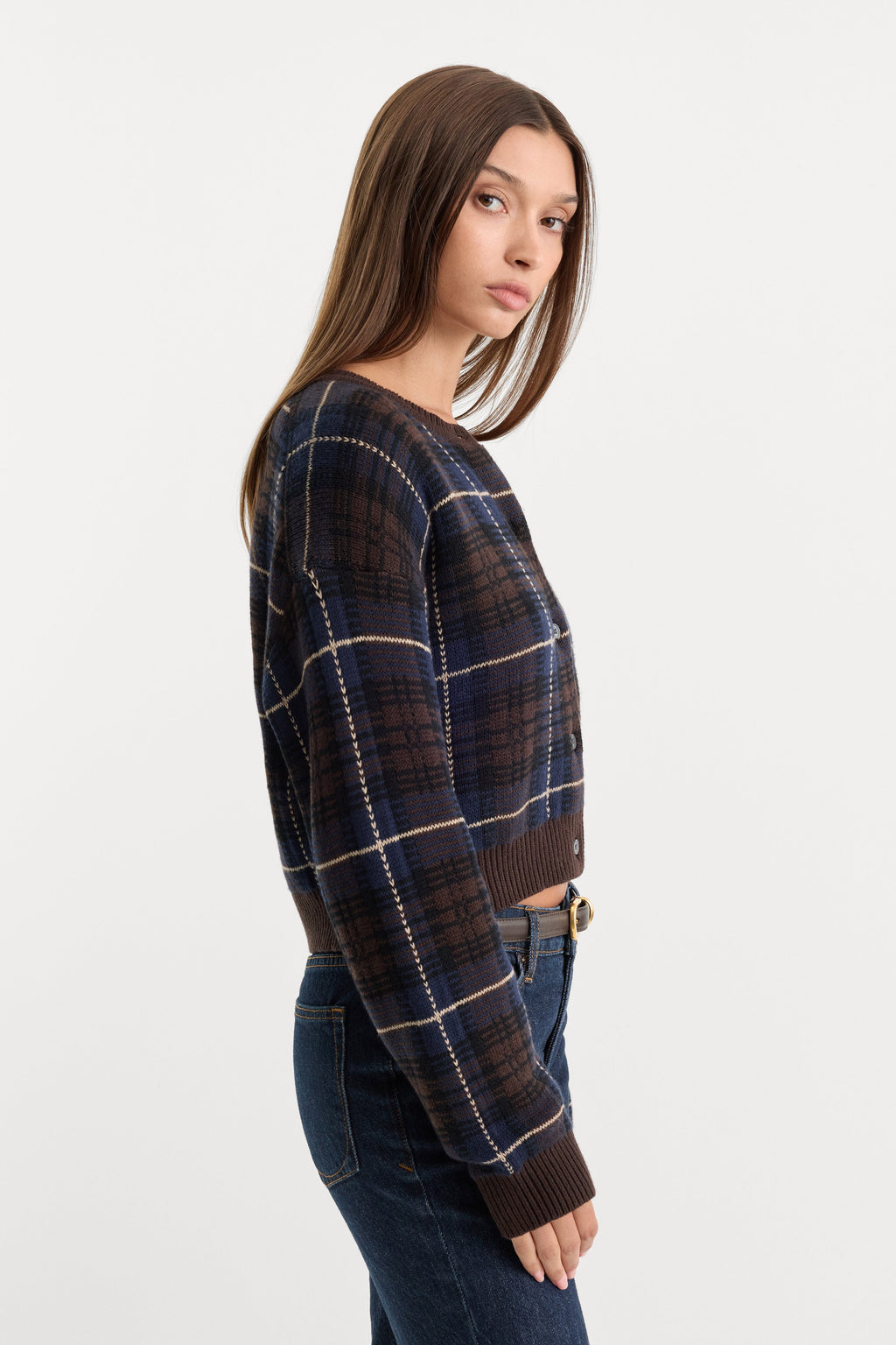 Premium THE JACQUARD CARDIGAN CHOCOLATE PLAID