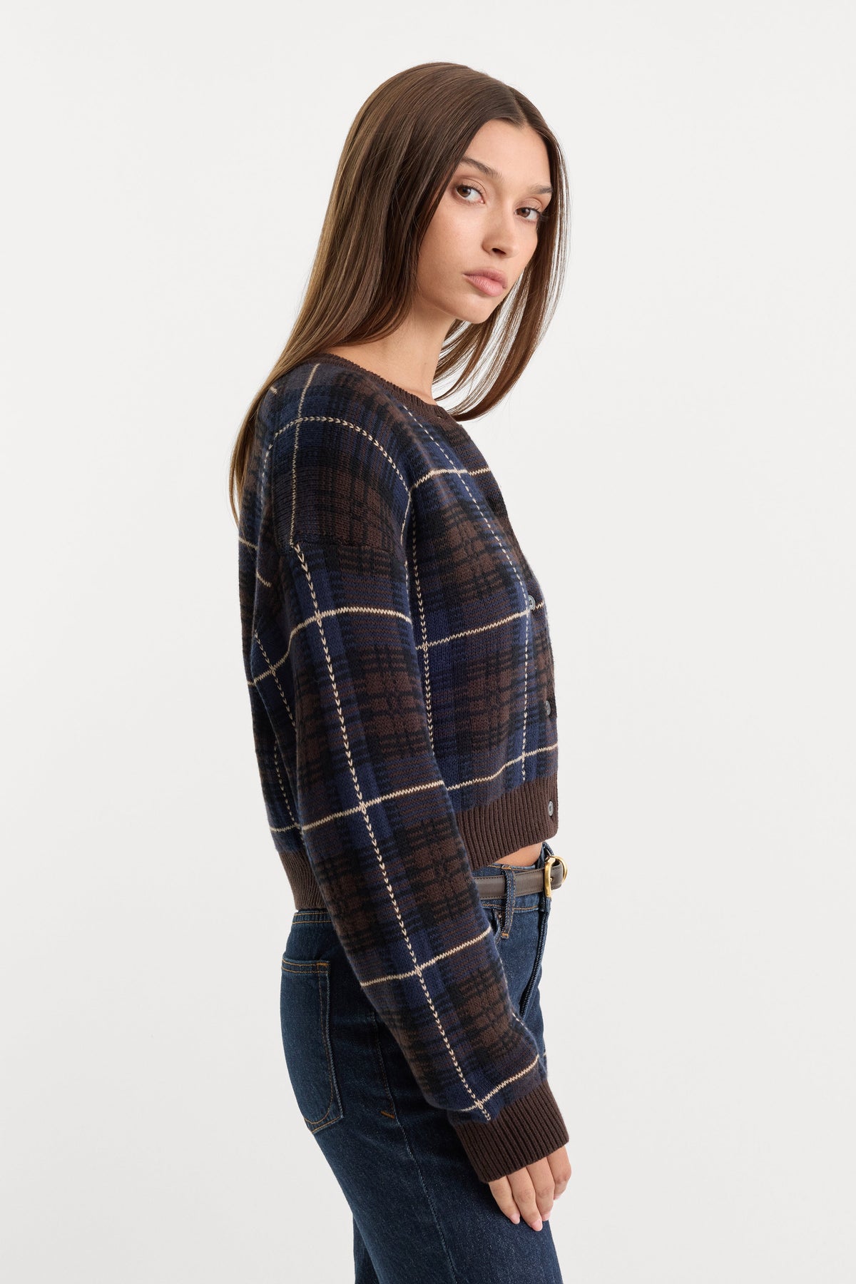 Premium THE JACQUARD CARDIGAN CHOCOLATE PLAID