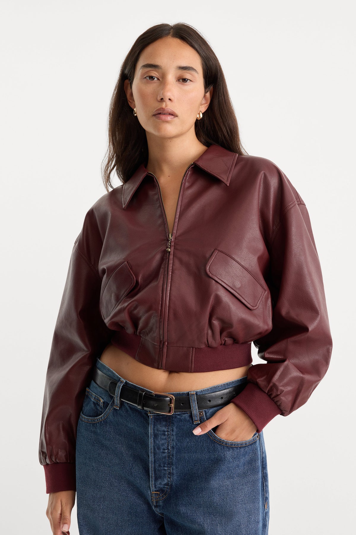 Premium THE BETTER THAN LEATHER BOMBER JACKET BERRY NOIR