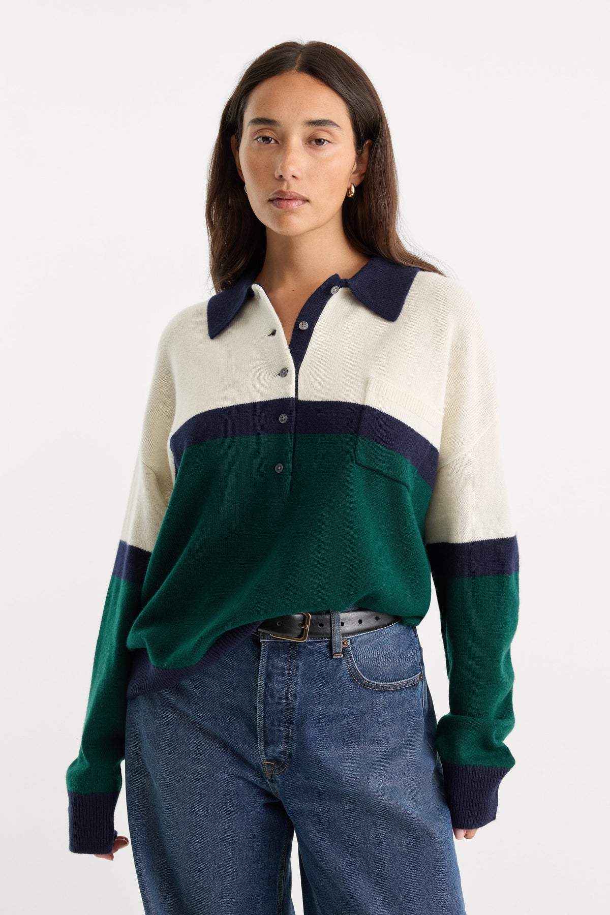 Premium THE OVERSIZED RUGBY SWEATER FOREST BLOCKED STRIPE