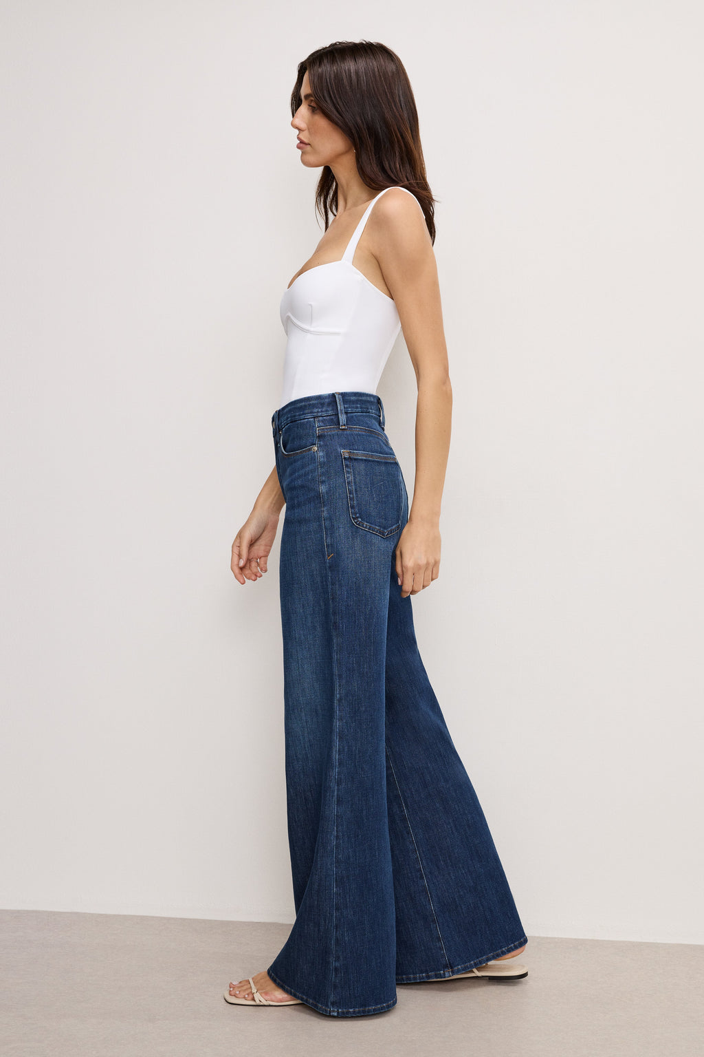 Premium SOFT TECH GOOD WAIST PALAZZO JEANS INDIGO977