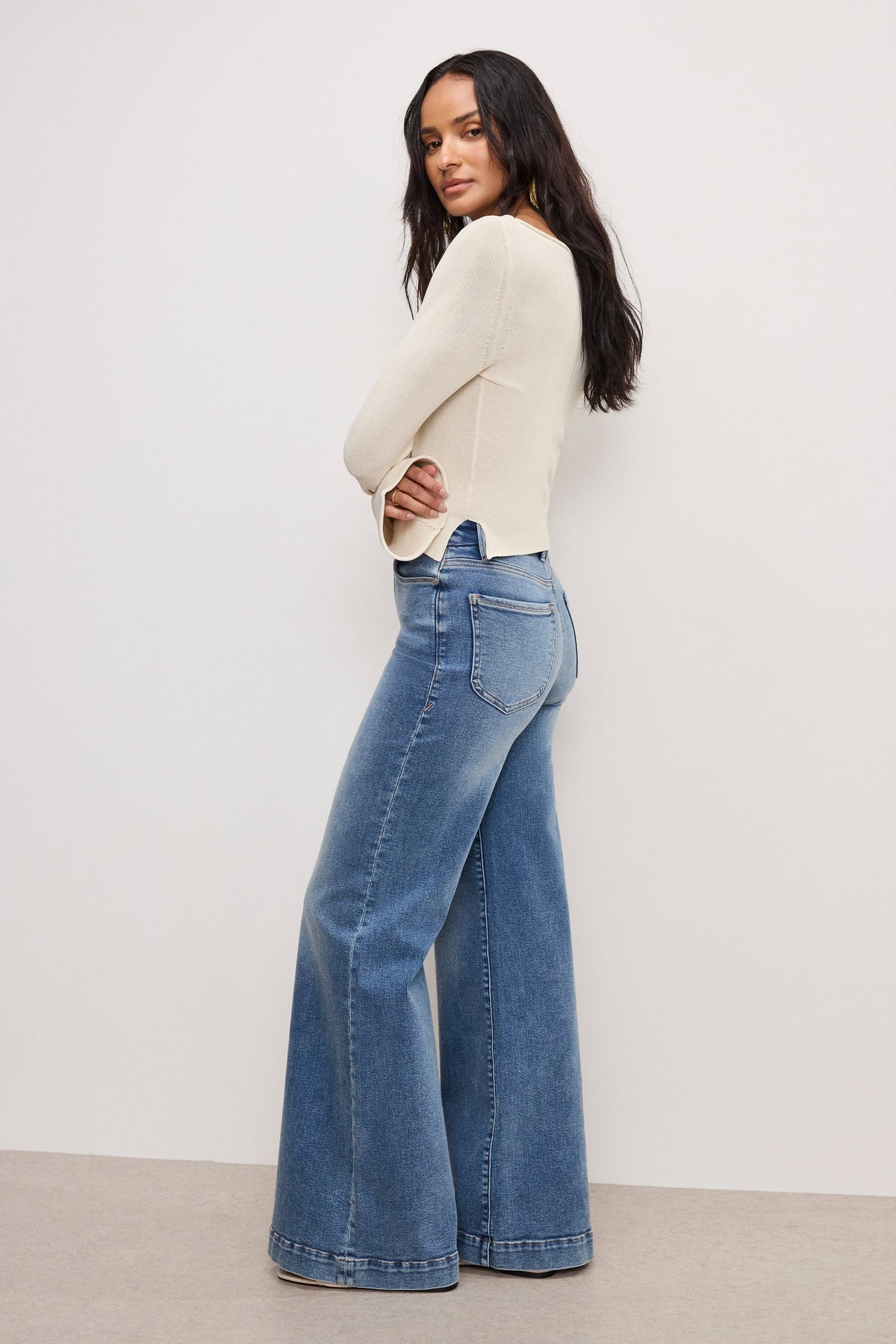 Premium GOOD WAIST PALAZZO COMPRESSION JEANS INDIGO837