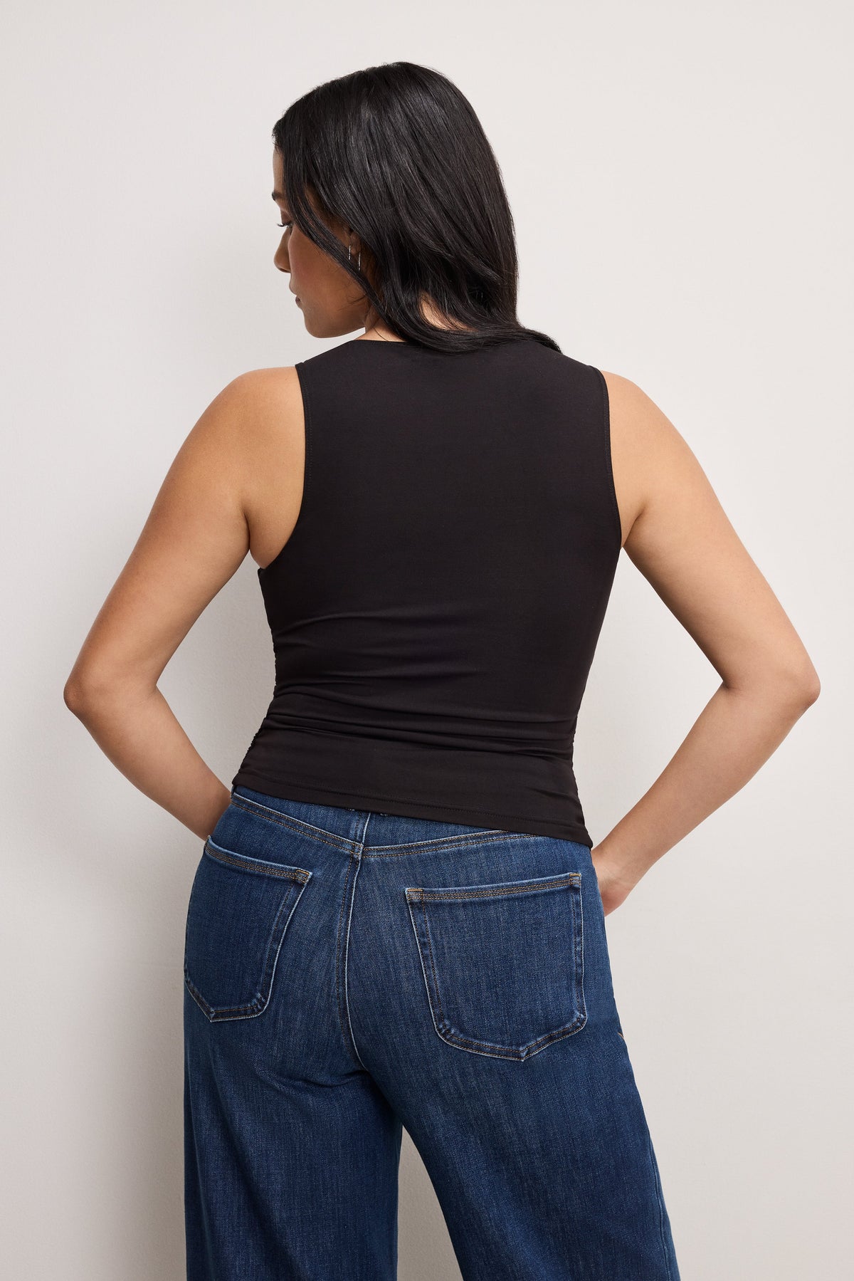 Premium STRETCH JERSEY RUCHED TANK TOP BLACK001