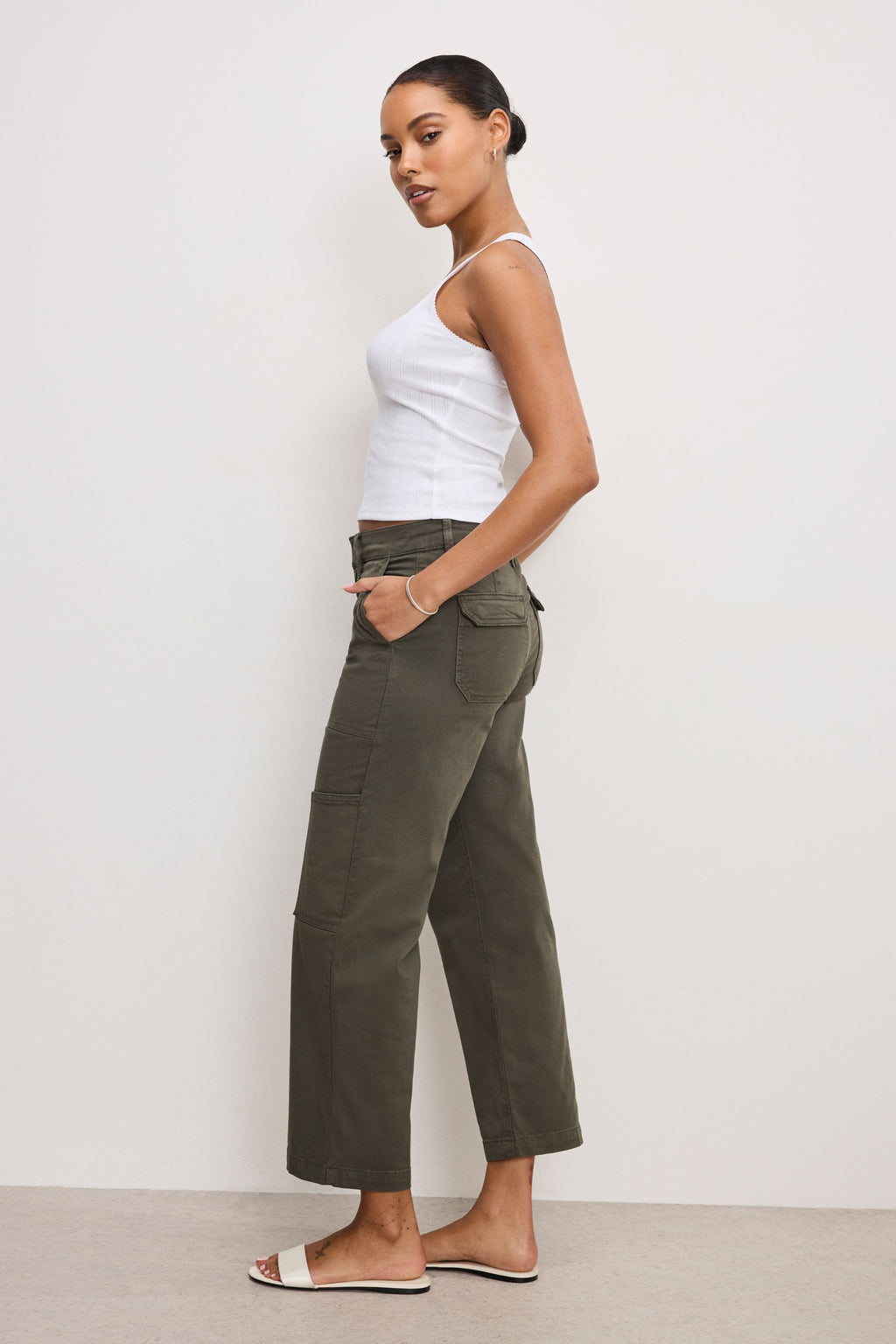 Premium CARGO CROPPED TWILL PANTS FATIGUE001
