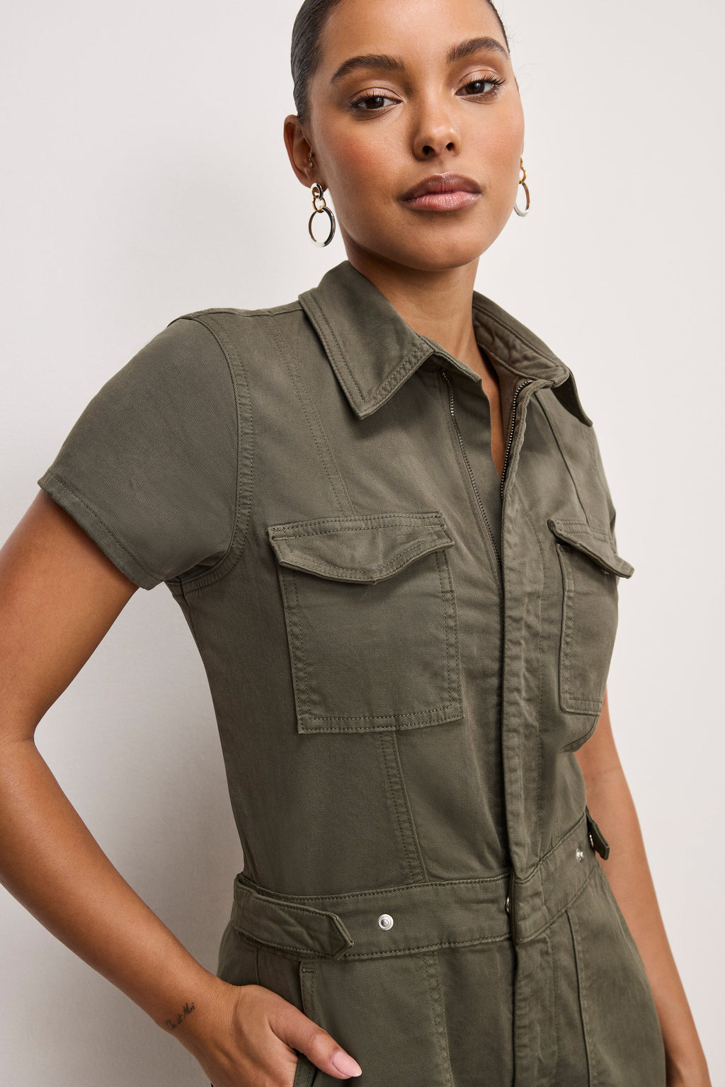 Premium FIT FOR SUCCESS TWILL PALAZZO CROPPED JUMPSUIT FATIGUE001