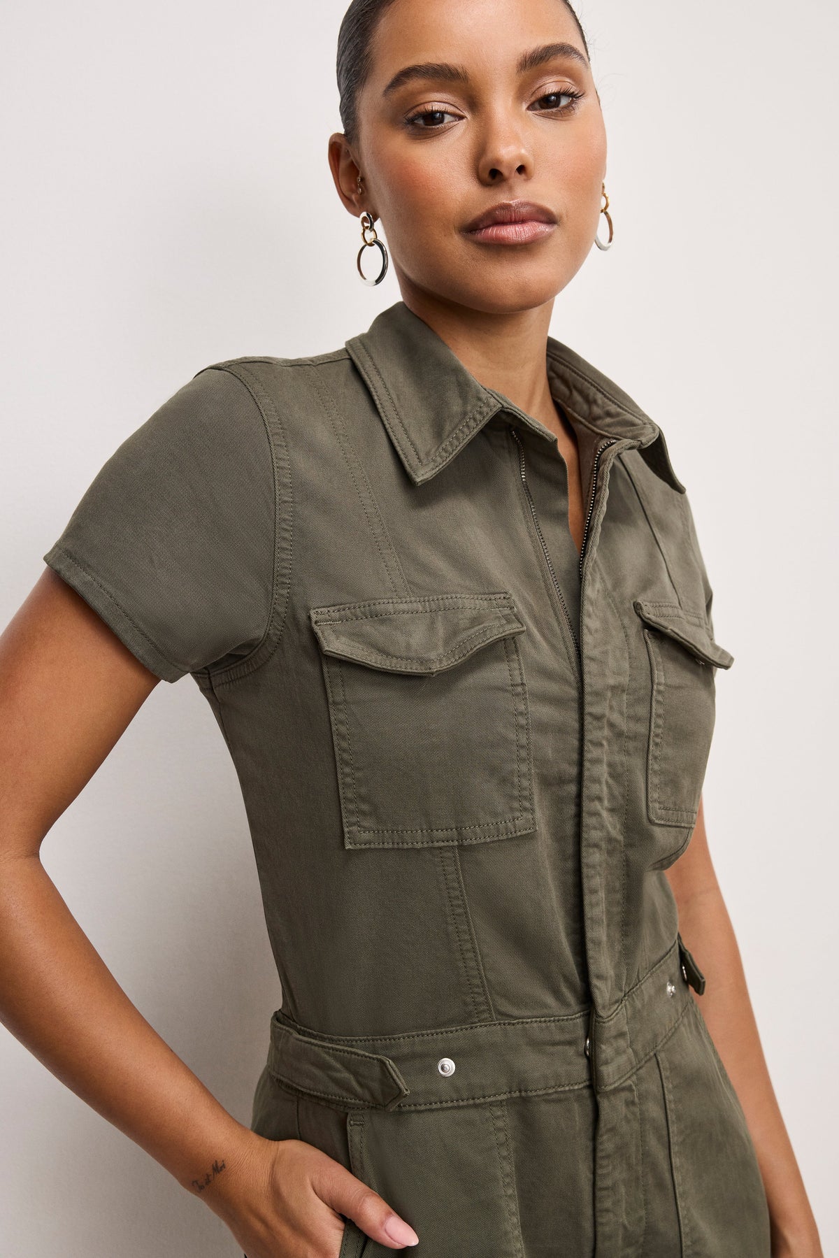 Premium FIT FOR SUCCESS TWILL PALAZZO CROPPED JUMPSUIT FATIGUE001