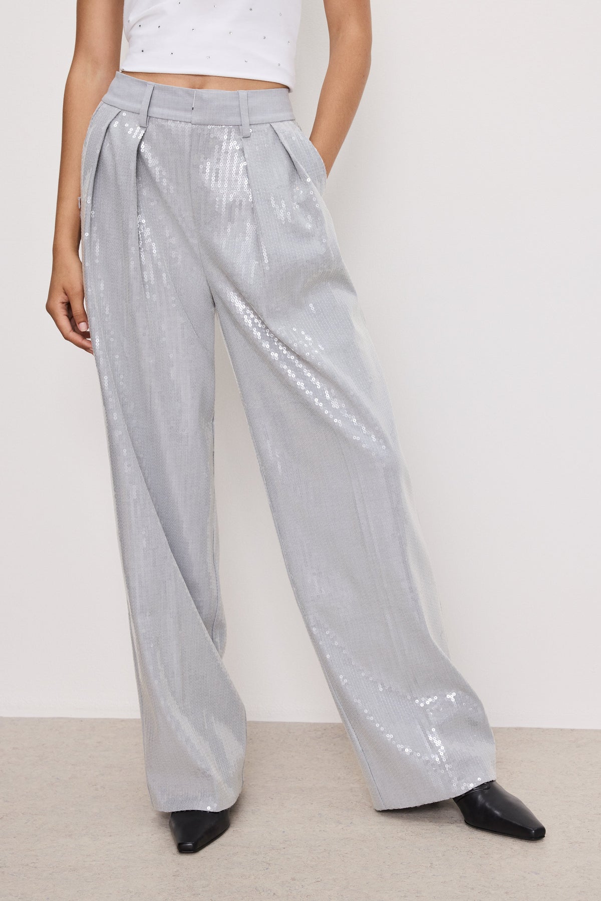 Premium GOOD 90s SEQUIN TROUSERS HEATHER GREY001