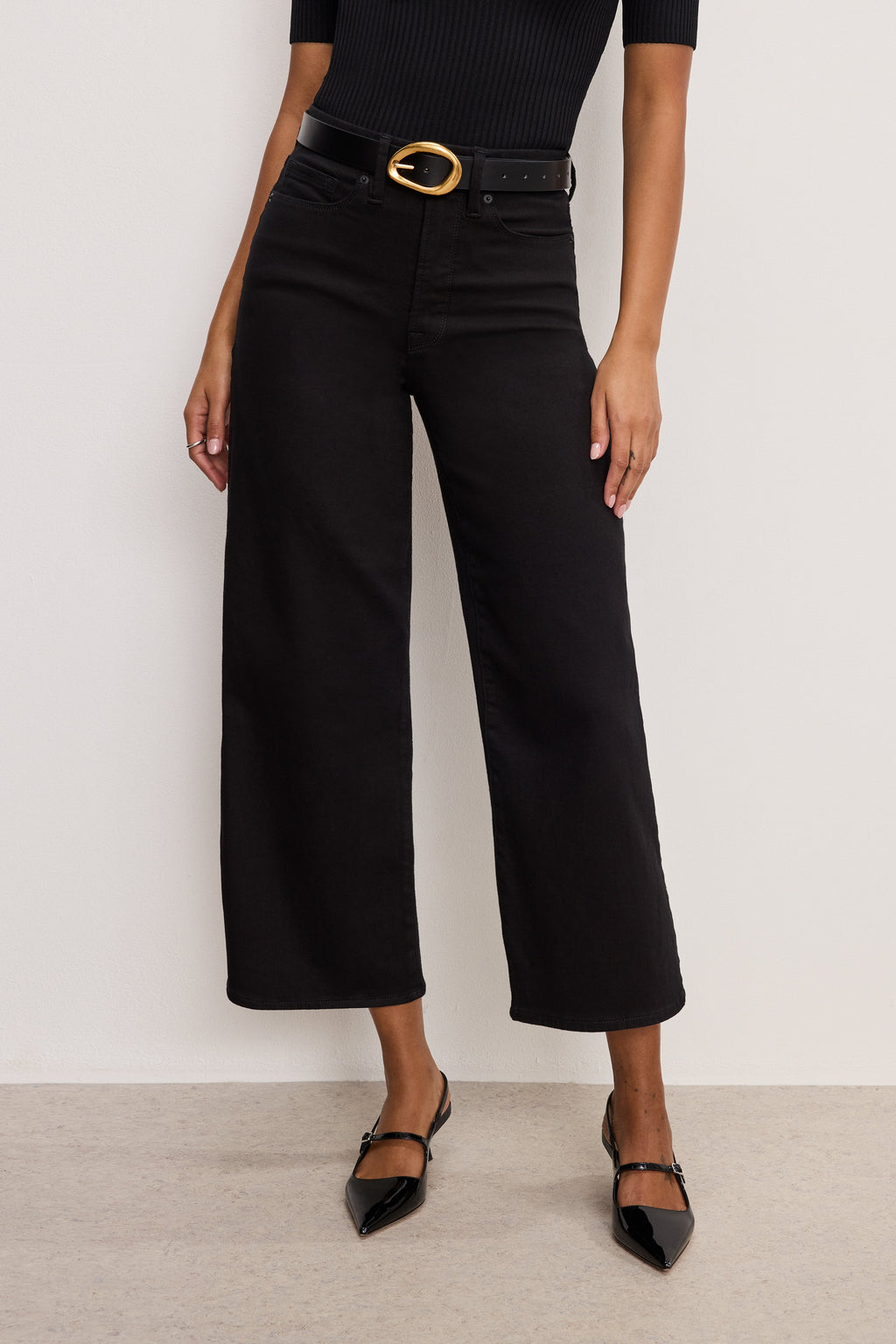 Premium NEVER FADE GOOD WAIST CROPPED PALAZZO JEANS BLACK001