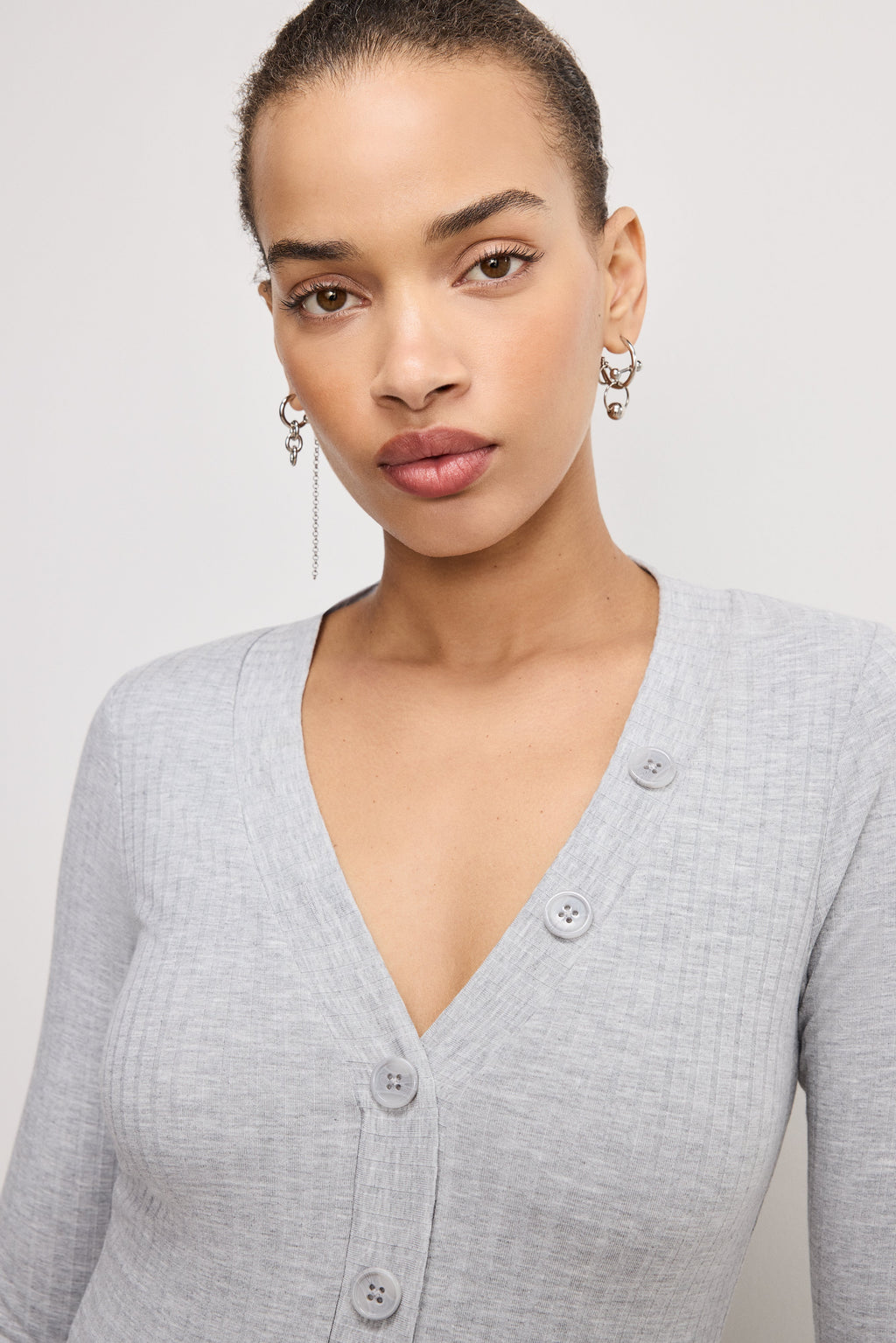 Premium RIBBED HENLEY BODYSUIT HEATHER GREY001