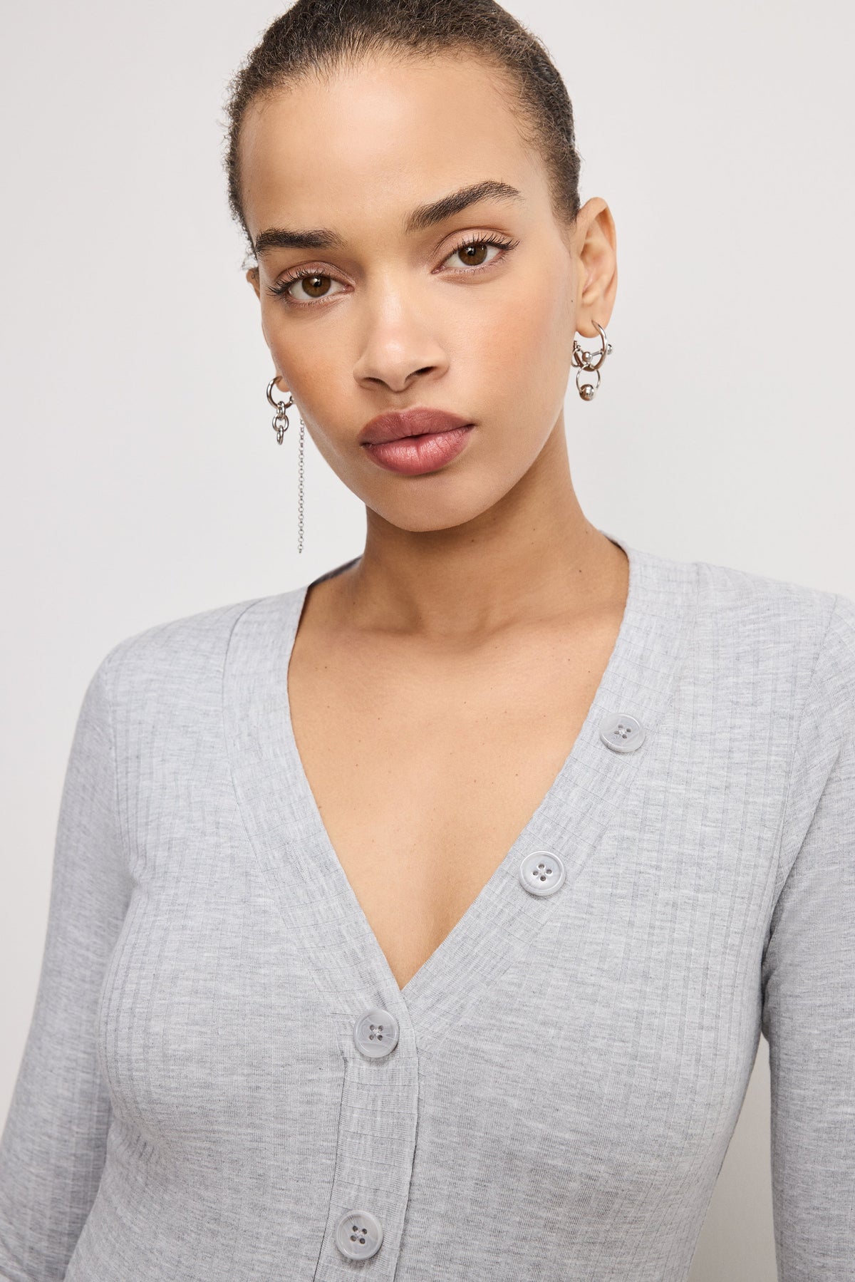 Premium RIBBED HENLEY BODYSUIT HEATHER GREY001