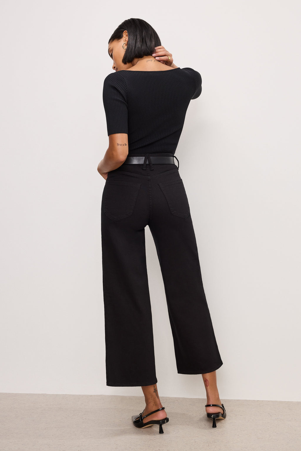 Premium NEVER FADE GOOD WAIST CROPPED PALAZZO JEANS BLACK001