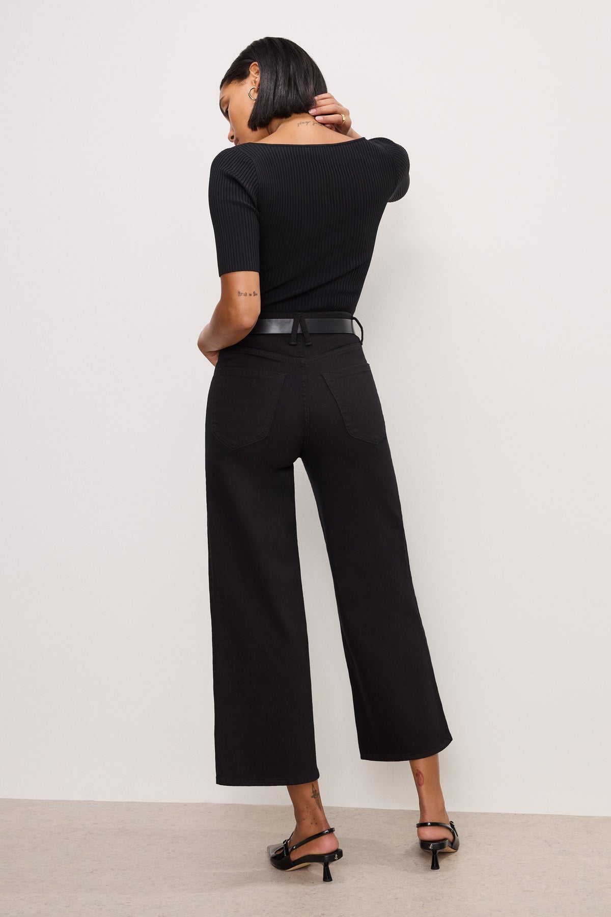 Premium NEVER FADE GOOD WAIST CROPPED PALAZZO JEANS BLACK001