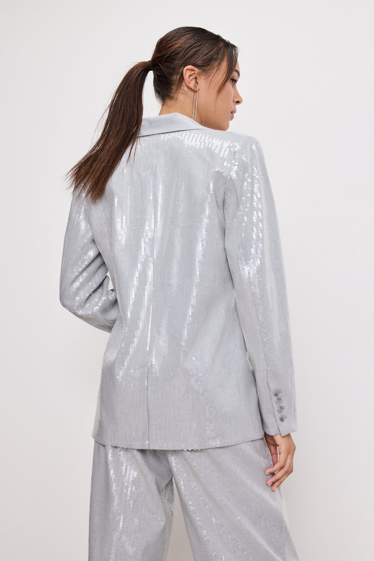 Premium SEQUIN OVERSIZED BLAZER HEATHER GREY001