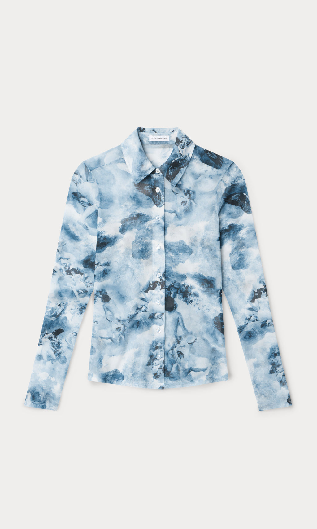 Premium MESH BUTTON UP TOP BLUE ANGEL PRINT