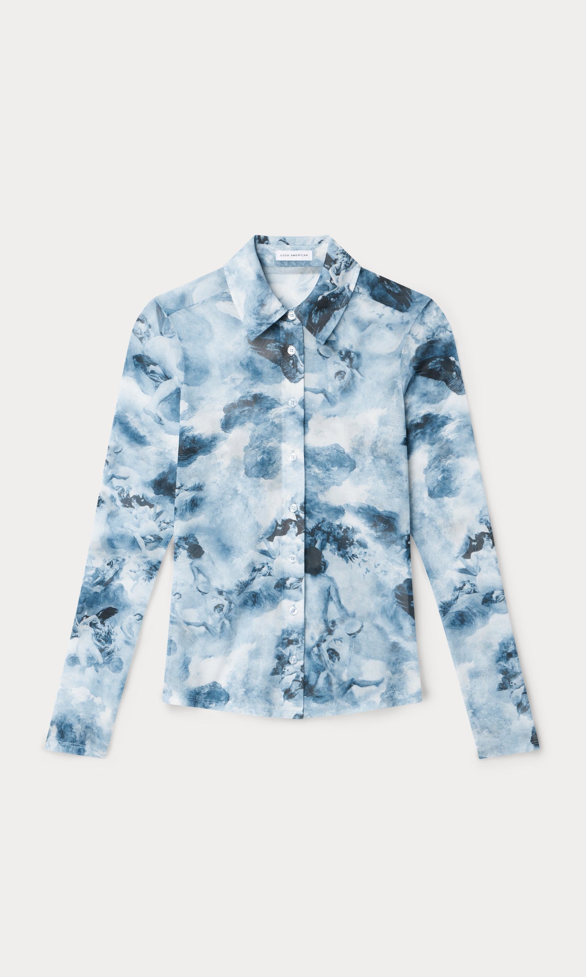 Premium MESH BUTTON UP TOP BLUE ANGEL PRINT
