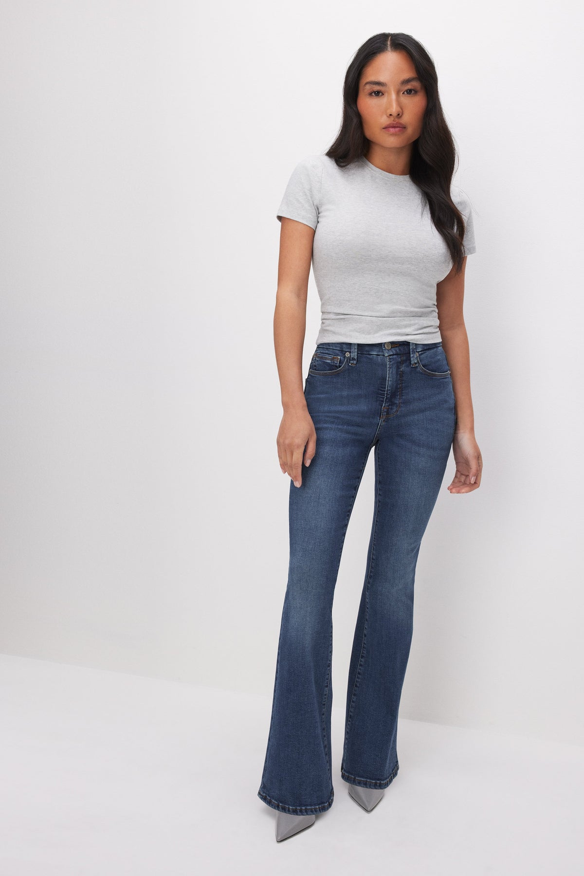 Premium GOOD PETITE FLARE JEANS BLUE004