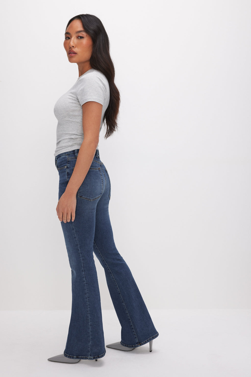 Premium GOOD PETITE FLARE JEANS BLUE004