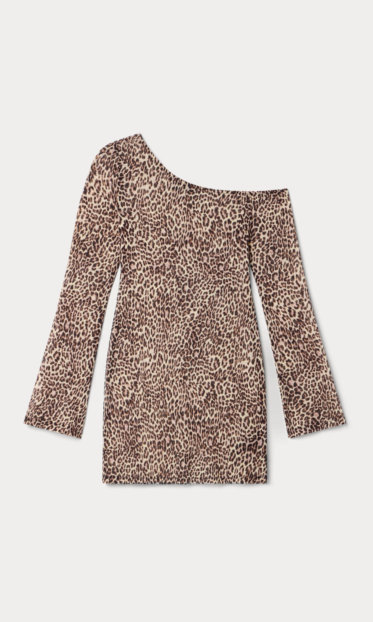 Premium PRINT MESH ASYMMETRIC LONG SLEEVE MINI DRESS LUCKY LEOPARD001