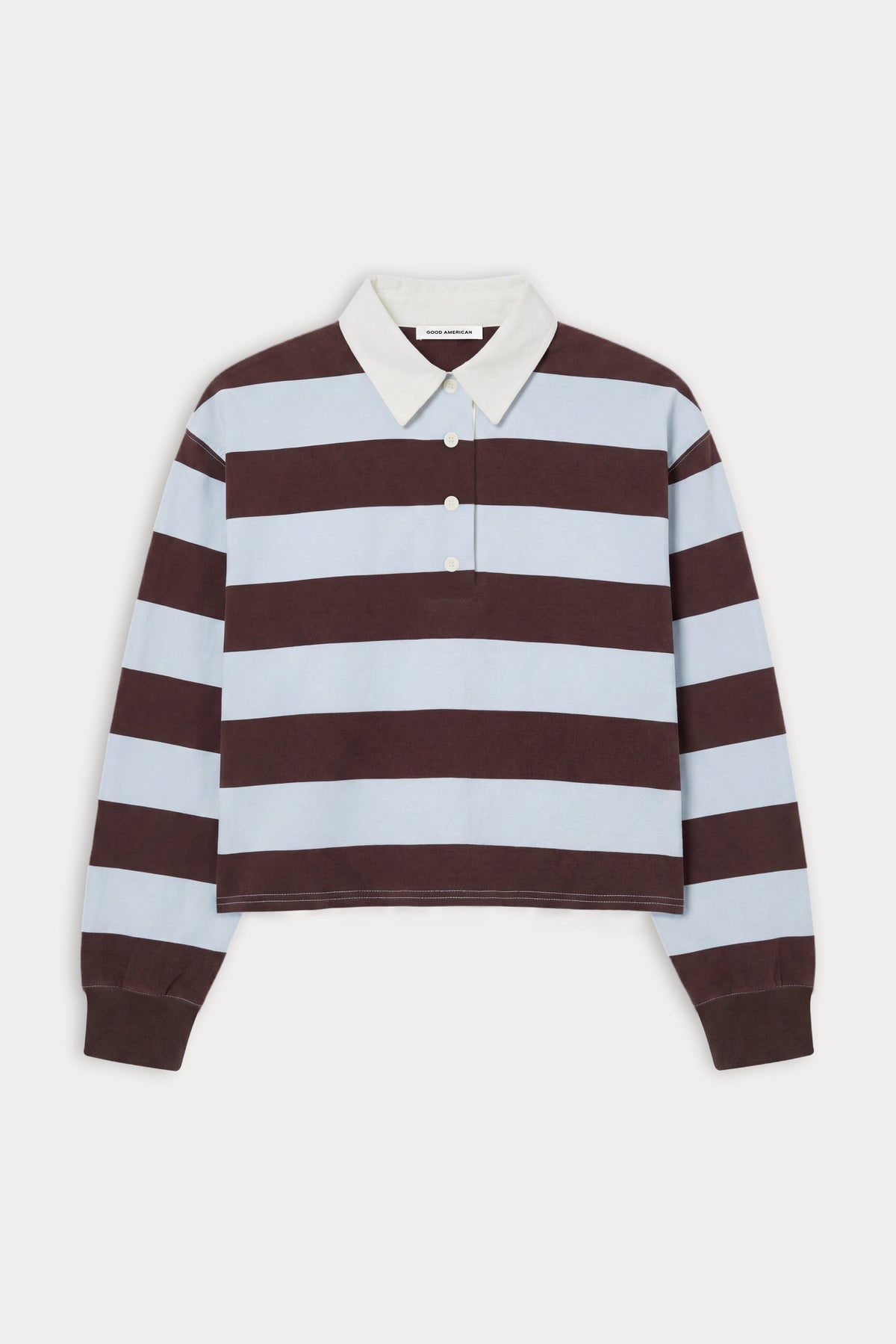 Premium THE CROPPED RUGBY POLO ESPRESSO SKY BLOCK STRIPE