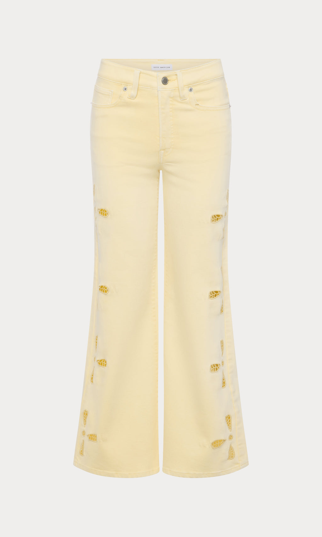Premium GOOD WAIST PALAZZO ANKLE EMBROIDERED JEANS ANISE YELLOW