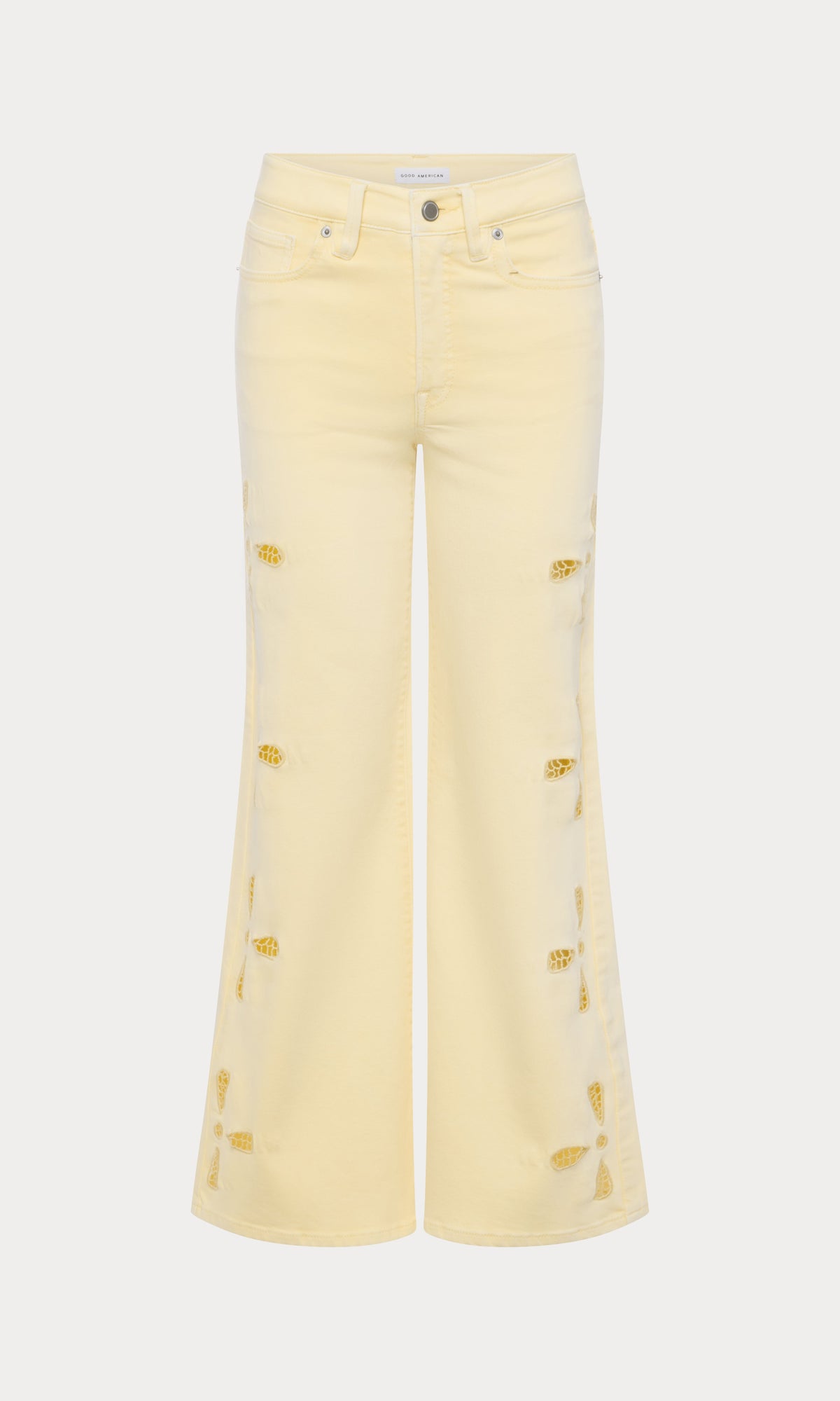Premium GOOD WAIST PALAZZO ANKLE EMBROIDERED JEANS ANISE YELLOW