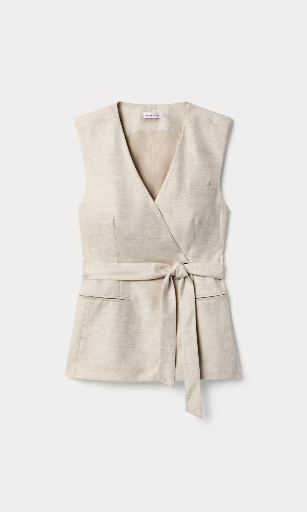 Premium LINEN SLEEVELESS BELTED VEST OAT