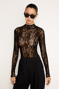 Premium LACE MOCK NECK BODYSUIT BLACK001