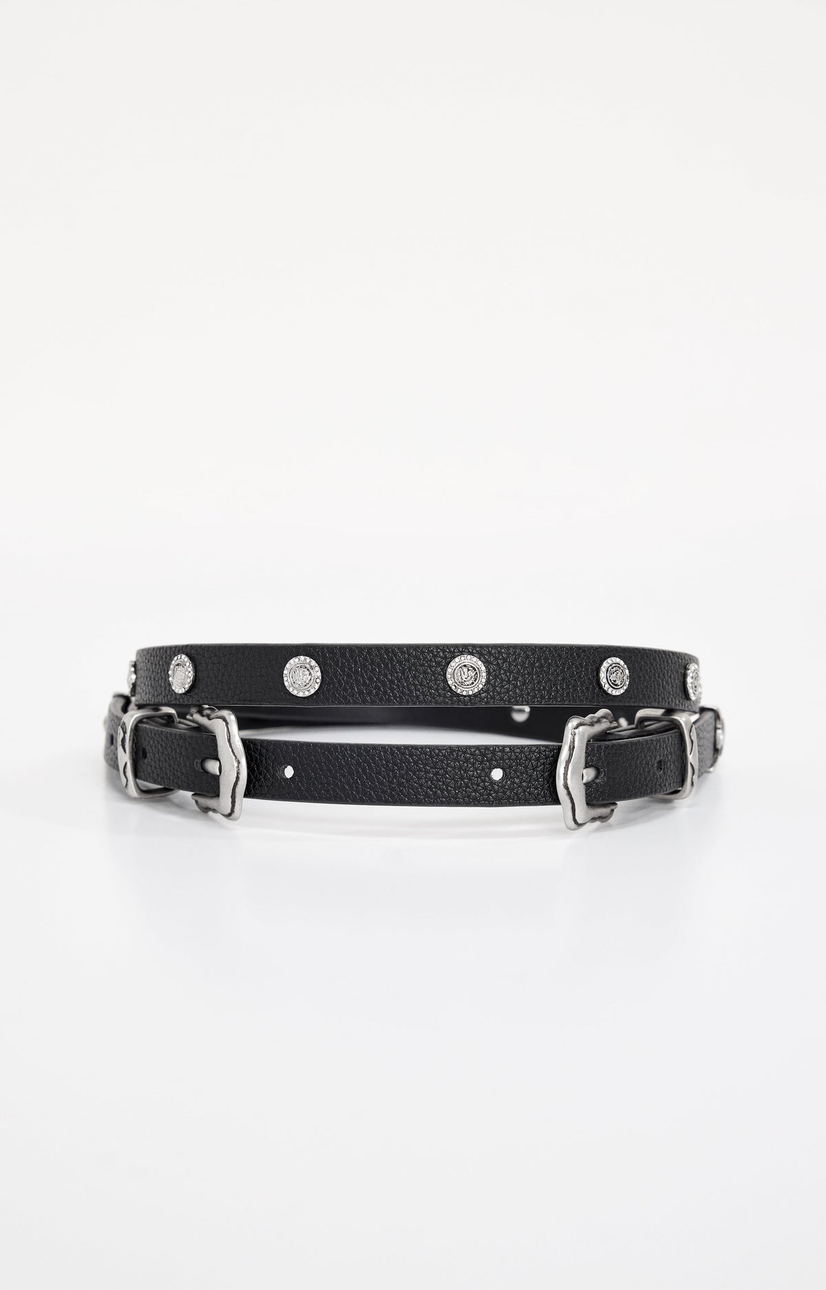 Premium SKINNY DOUBLE BUCKLE BELT BLACK001