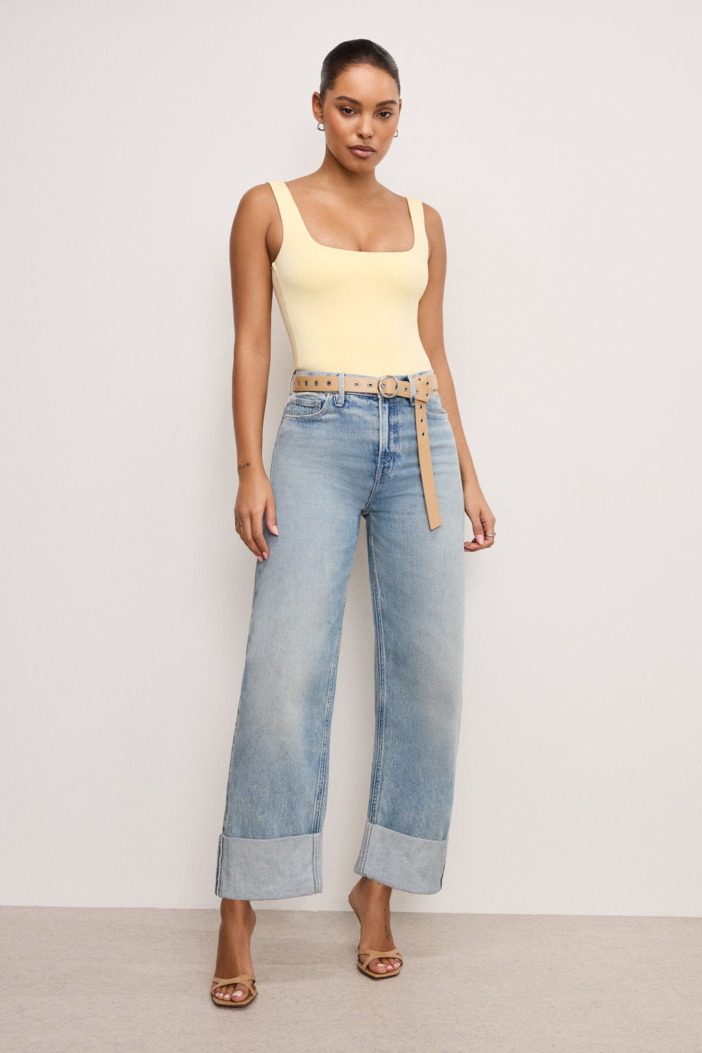 Premium SKINNY EYELET BELT TAN002