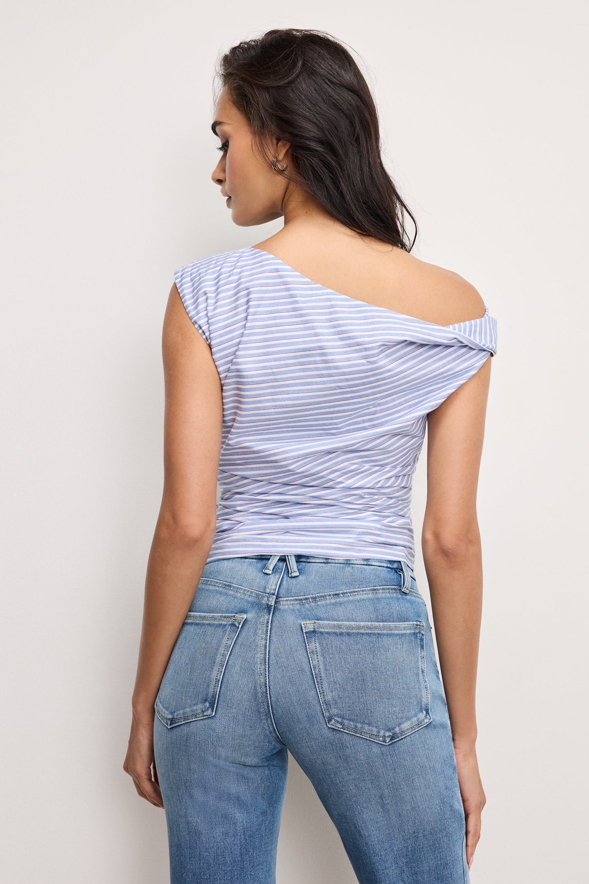 Premium POPLIN OFF SHOULDER TOP VACAY STRIPE001