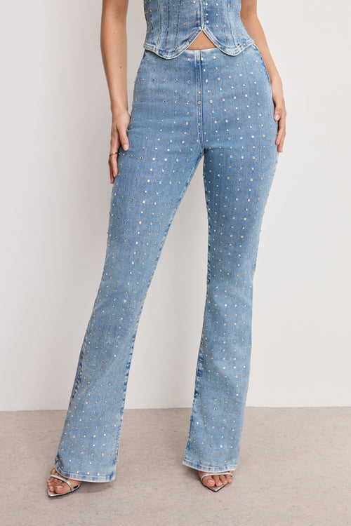 Premium DOLLY CRYSTAL DENIM PULL ON PANTS INDIGO1023