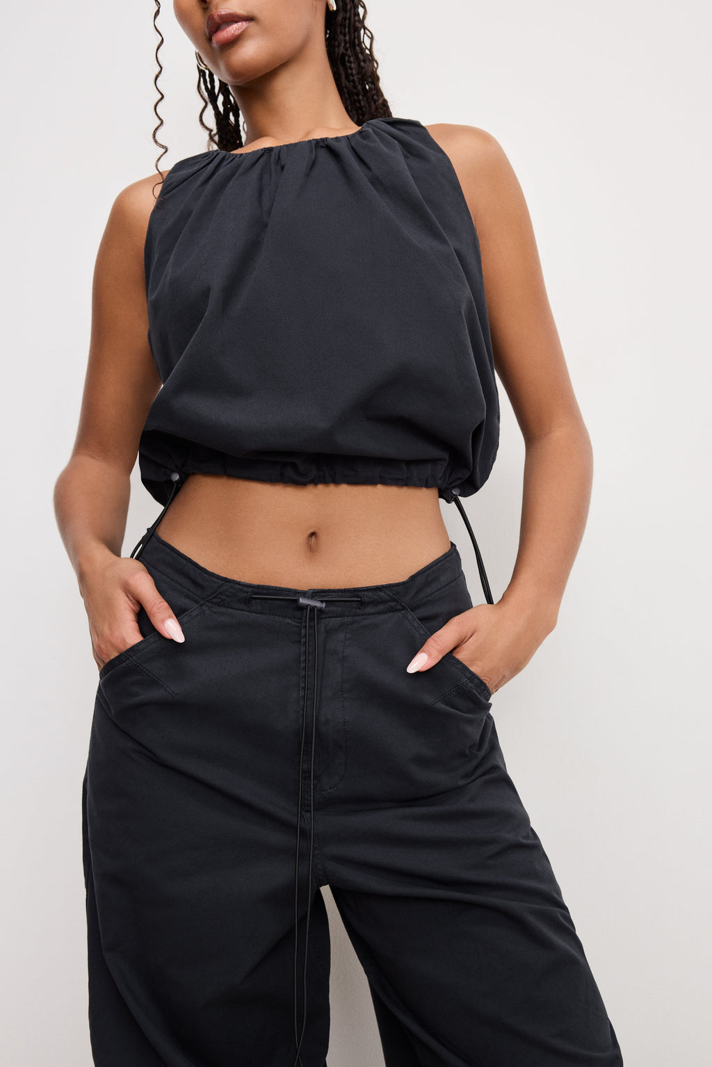 Premium TWILL PARACHUTE PANTS BLACK001