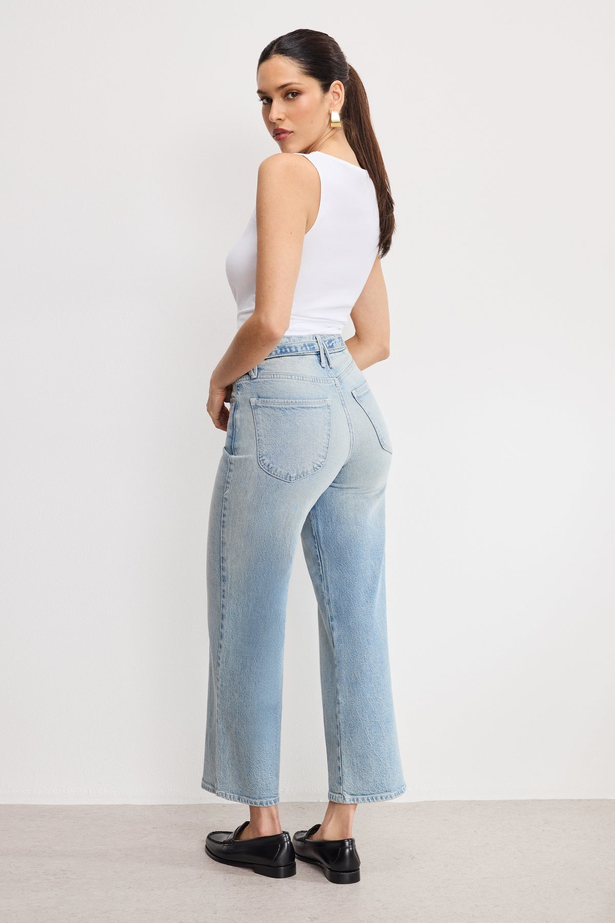 Premium GOOD WAIST PALAZZO CROPPED JEANS INDIGO999
