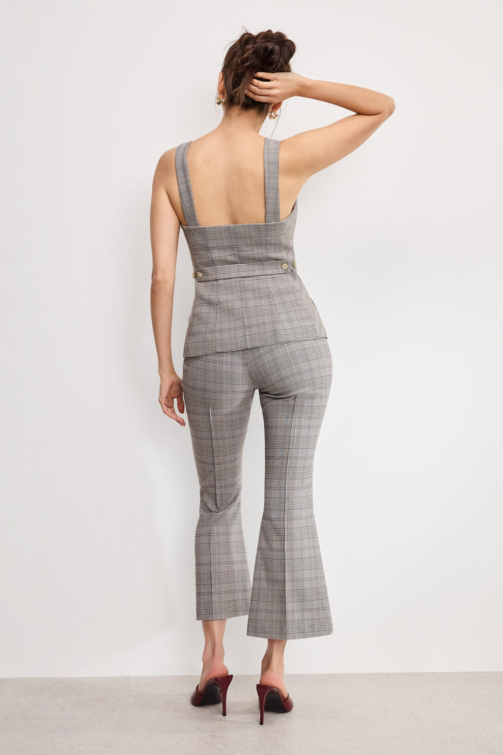 Premium PLAID PULL ON KICK FLARE PANTS GLEN PLAID001