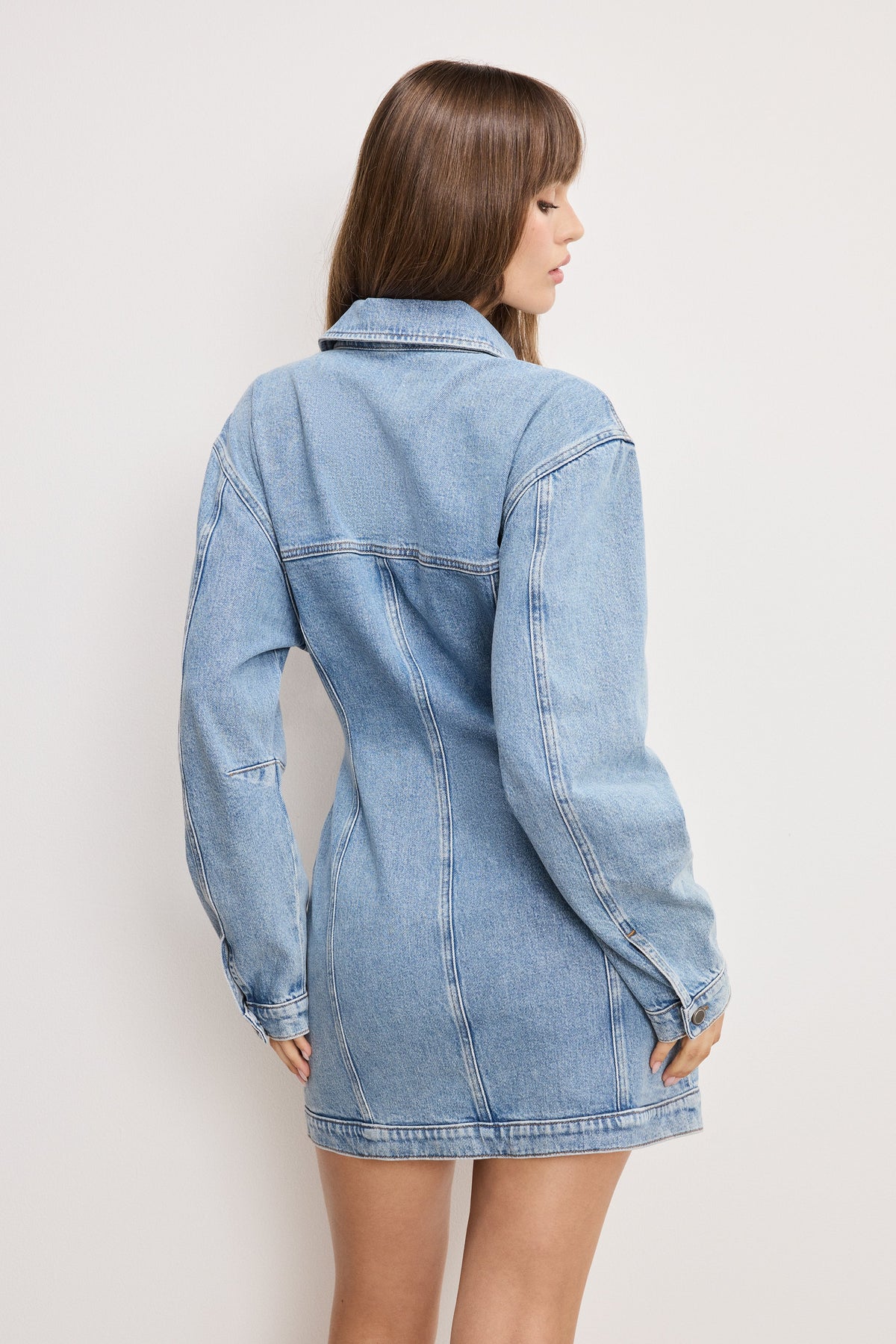 Premium BARREL LONG SLEEVE MINI DRESS INDIGO911
