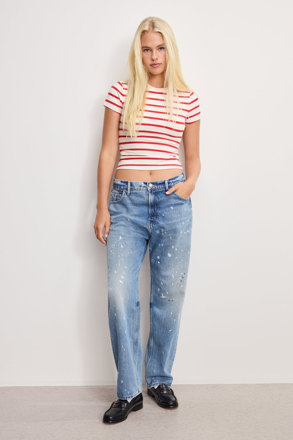 Premium SUPER STRETCH BABY TEE ECRU & CHILI WIDE STRIPE
