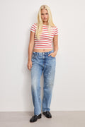 Premium SUPER STRETCH BABY TEE ECRU & CHILI WIDE STRIPE